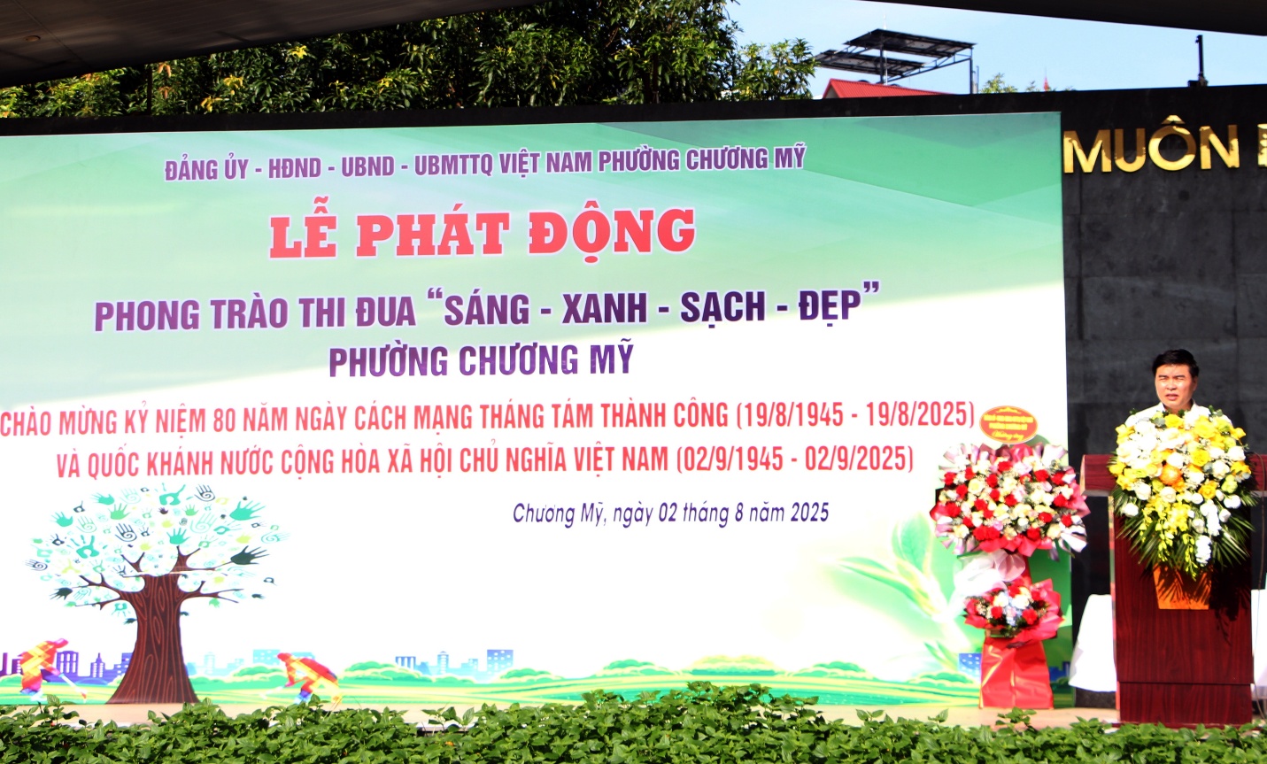 Phường Chương Mỹ phát động phong trào “Sáng - Xanh - Sạch - Đẹp”, ra quân tổng vệ sinh môi trường- Ảnh 1.