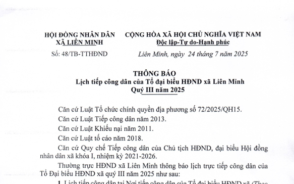 Lịch tiếp công dân của Tổ đại biểu HĐND xã Quý III/2025