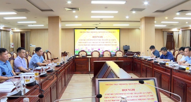 Thường trực HĐND xã Hoài Đức làm việc với UBND xã về việc trả lời các ý kiến, kiến nghị của cử tri tại các cuộc tiếp xúc cử tri sau kỳ họp thứ 2 HĐND xã khóa I, nhiệm kỳ 2021-2026- Ảnh 2.