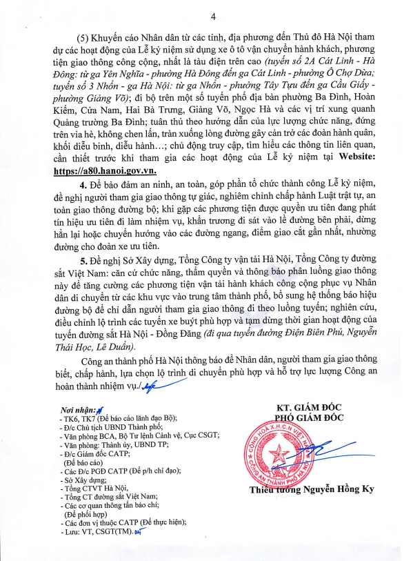 PHÂN LUỒNG GIAO THÔNG PHỤC VỤ LỄ DIỄU BINH, DIỄU HÀNH KỈ NIỆM 80 NĂM NGÀY CÁCH MẠNG THÁNG 8 VÀ QUỐC KHÁNH 2/9- Ảnh 4.