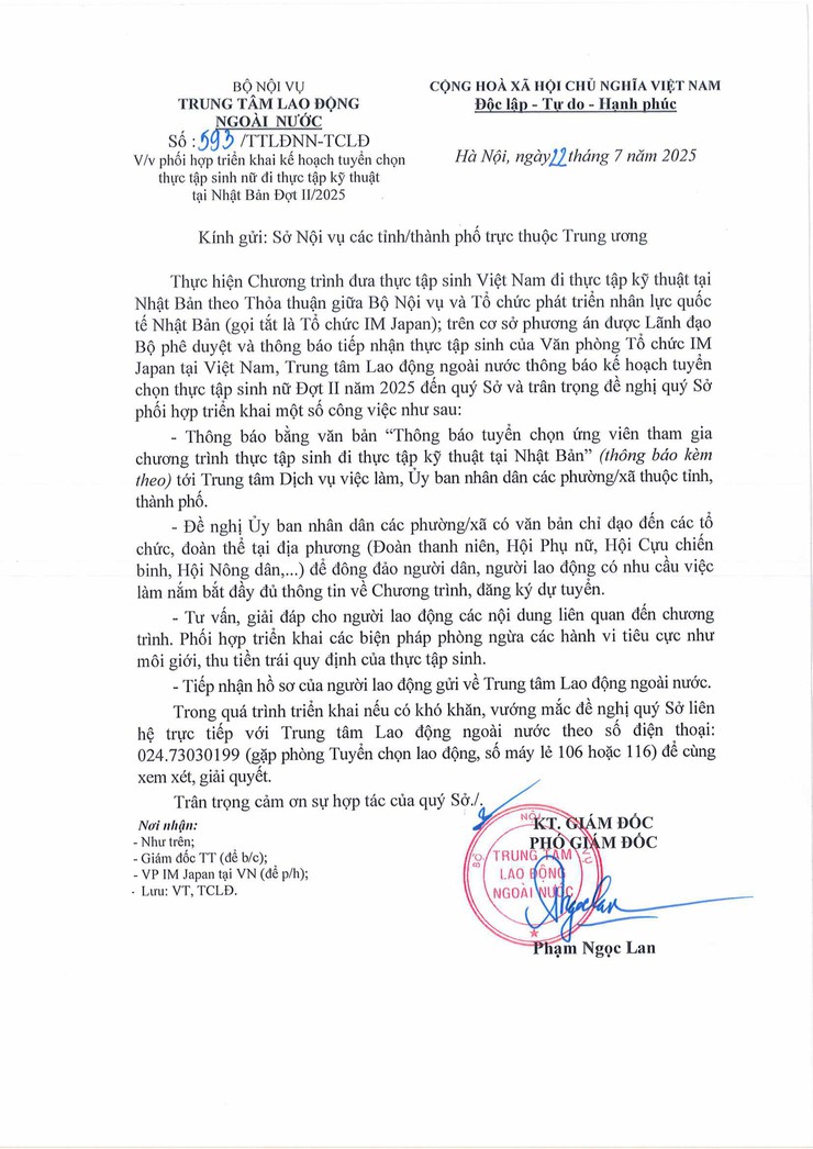 Phối hợp công khai thông tin tuyển chọn nữ sinh thực tập tại Nhật Bản đợt II năm 2025- Ảnh 1.