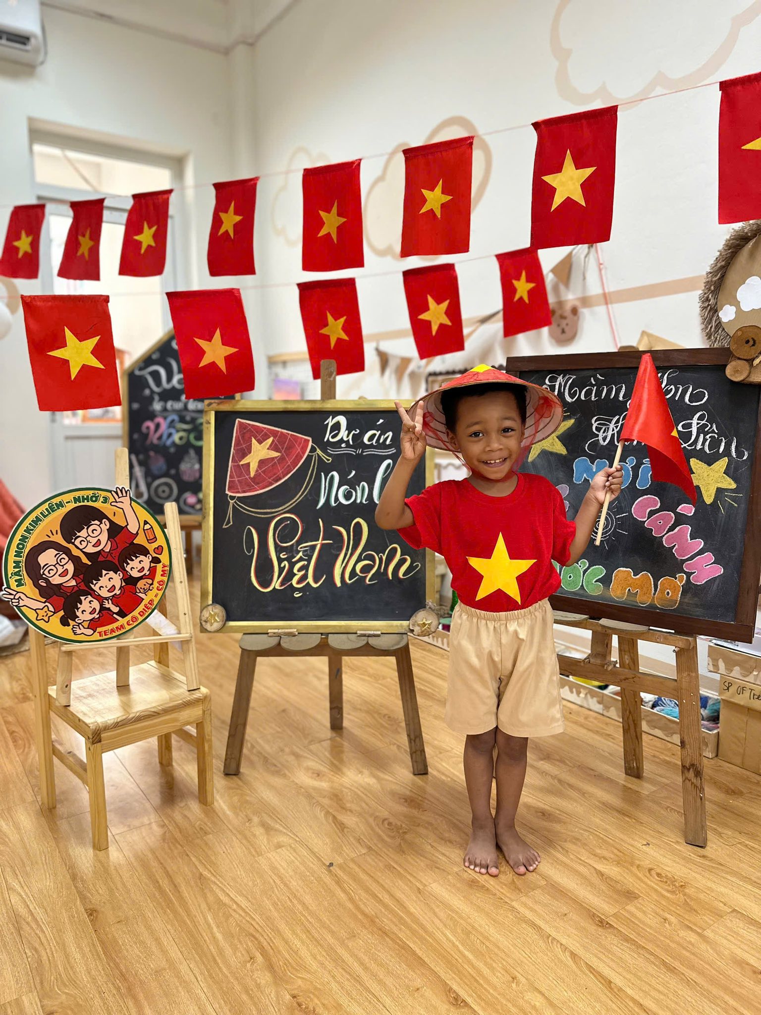 A child standing in front of a chalkboard  AI-generated content may be incorrect.