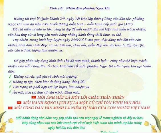 Ủy ban MTTQ Việt Nam phường Ngọc Hà gửi thư ngỏ tới cộng đồng- Ảnh 1.