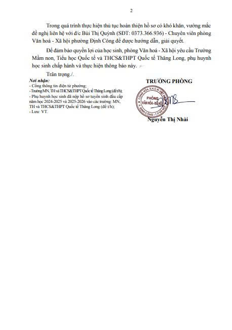 Thông báo Trường Mầm non Thăng Long, Tiểu học Quốc tế Thăng Long; THCS &THPT Quốc tếThăng Long không đủ điều kiện tuyển sinh năm học 2024-2025 và 2025-2026- Ảnh 2.