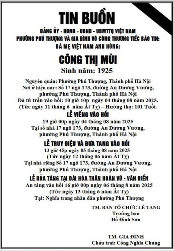 THÔNG BÁO TIN BUỒN- Ảnh 1.