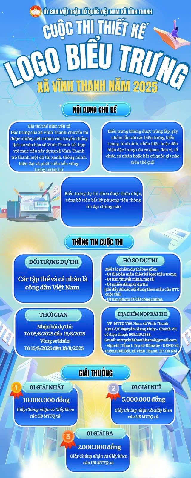 Ủy ban MTTQ Việt Nam xã Vĩnh Thanh phát động cuộc thi Thiết kế logo biểu trưng xã Vĩnh Thanh năm 2025.- Ảnh 1.