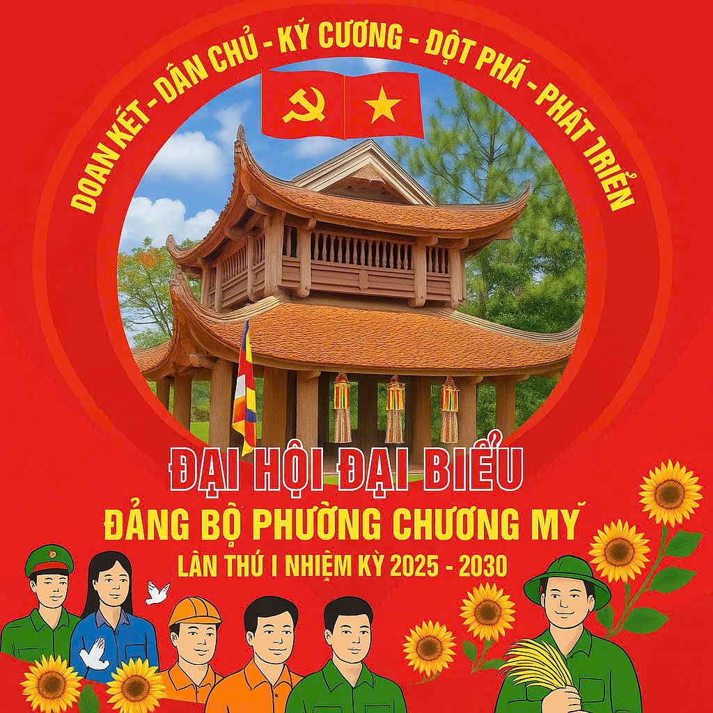 Rực rỡ cờ hoa chào mừng Đại hội đại biểu Đảng bộ phường Chương Mỹ lần thứ I, nhiệm kỳ 2025 - 2030- Ảnh 1.