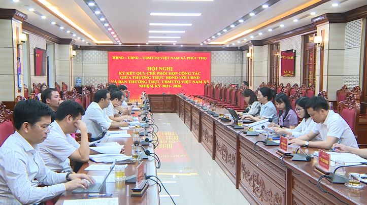 Hội nghị ký kết Quy chế phối hợp giữa Thường trực HĐND, UBND và Ủy ban MTTQ Việt Nam xã nhiệm kỳ 2021-2026.- Ảnh 8.