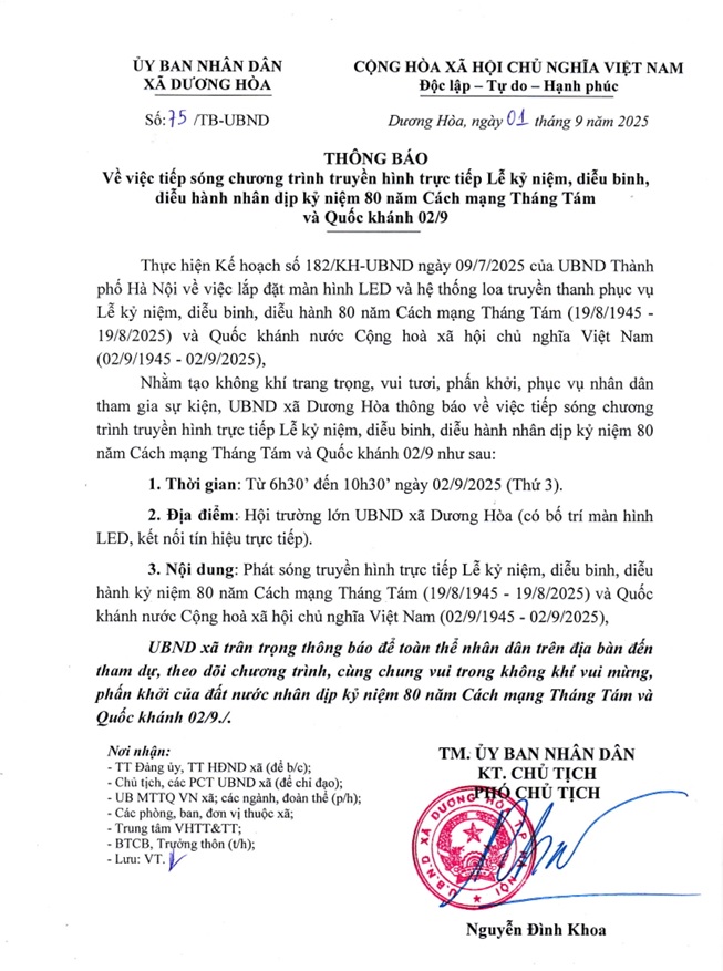 Về việc tiếp sóng chương trình truyền hình trực tiếp Lễ kỷ niệm, diễu binh, diễu hành nhân kỷ niệm 80 năm Cách mạng Tháng Tám và Quốc khánh 02/9- Ảnh 1.