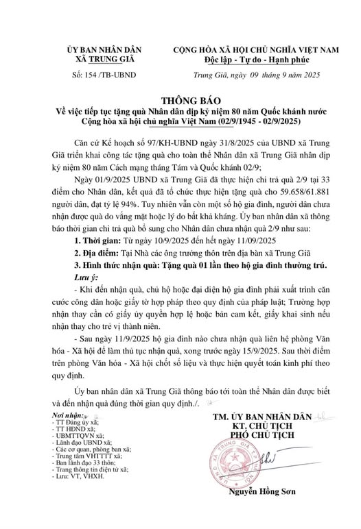 THÔNG BÁO VỀ VIỆC TIẾP TỤC TẶNG QUÀ NHÂN DÂN DỊP KỶ NIỆM 80 NĂM QUỐC KHÁNH NƯỚC CỘNG HÒA XÃ HỘI CHỦ NGHĨA VIỆT NAM (02/9/1945 - 02/9/2025)- Ảnh 1.