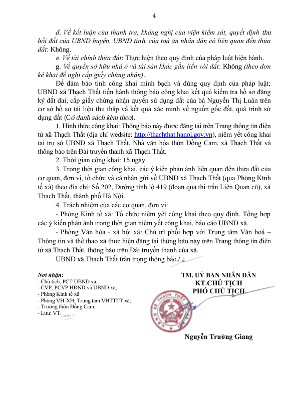 Thông báo 85/TB-UBND: Công khai kết quả kiểm tra hồ sơ đăng ký đất đai, cấp Giấy chứng nhận quyền sử dụng đất, quyền sở hữu tài sản gắn liền với đất của bà Nguyễn Thị Luân- Ảnh 4.