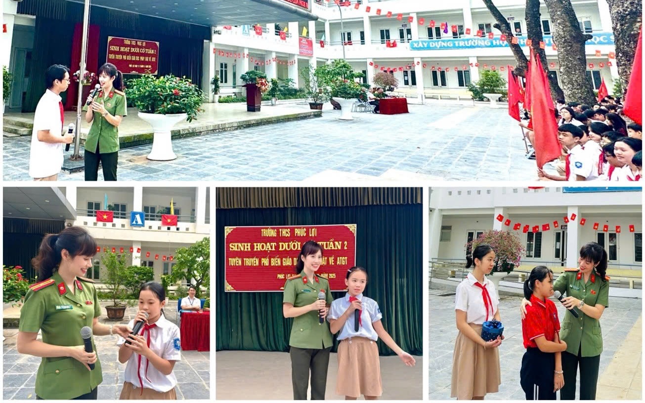 Học sinh hào hứng tham gia phần giao lưu, trả lời câu hỏi về kiến thức ATGT cùng cán bộ Công an phường, tạo không khí thân thiện, hiệu quả