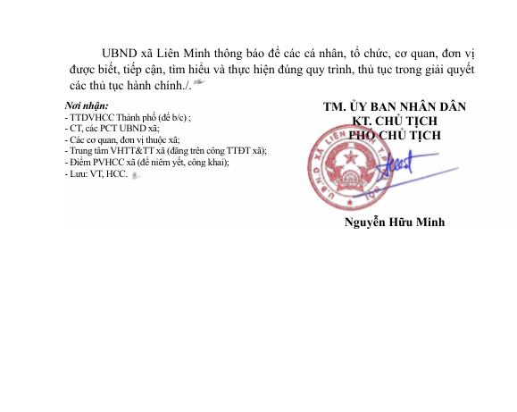 Thông báo Danh mục thủ tục hành chính tiếp nhận và giải quyết thuộc thẩm quyền Ủy ban nhân dân xã Liên Minh- Ảnh 2.