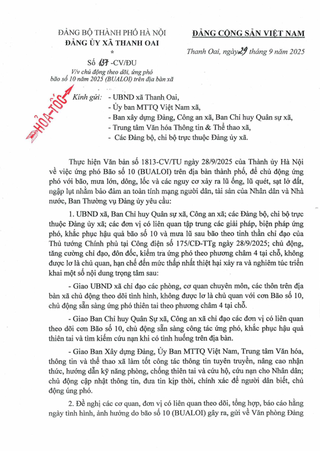 Thanh Oai chủ động theo dõi, ứng phó bão số 10 trên địa bàn xã- Ảnh 1.