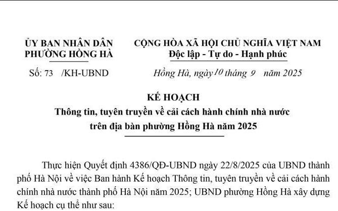 Kế hoạch thông tin, tuyên truyền  về cải cách hành chính nhà nước trên địa bàn phường Hồng Hà 2025