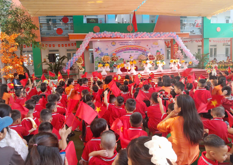 A group of children in red shirts  AI-generated content may be incorrect.