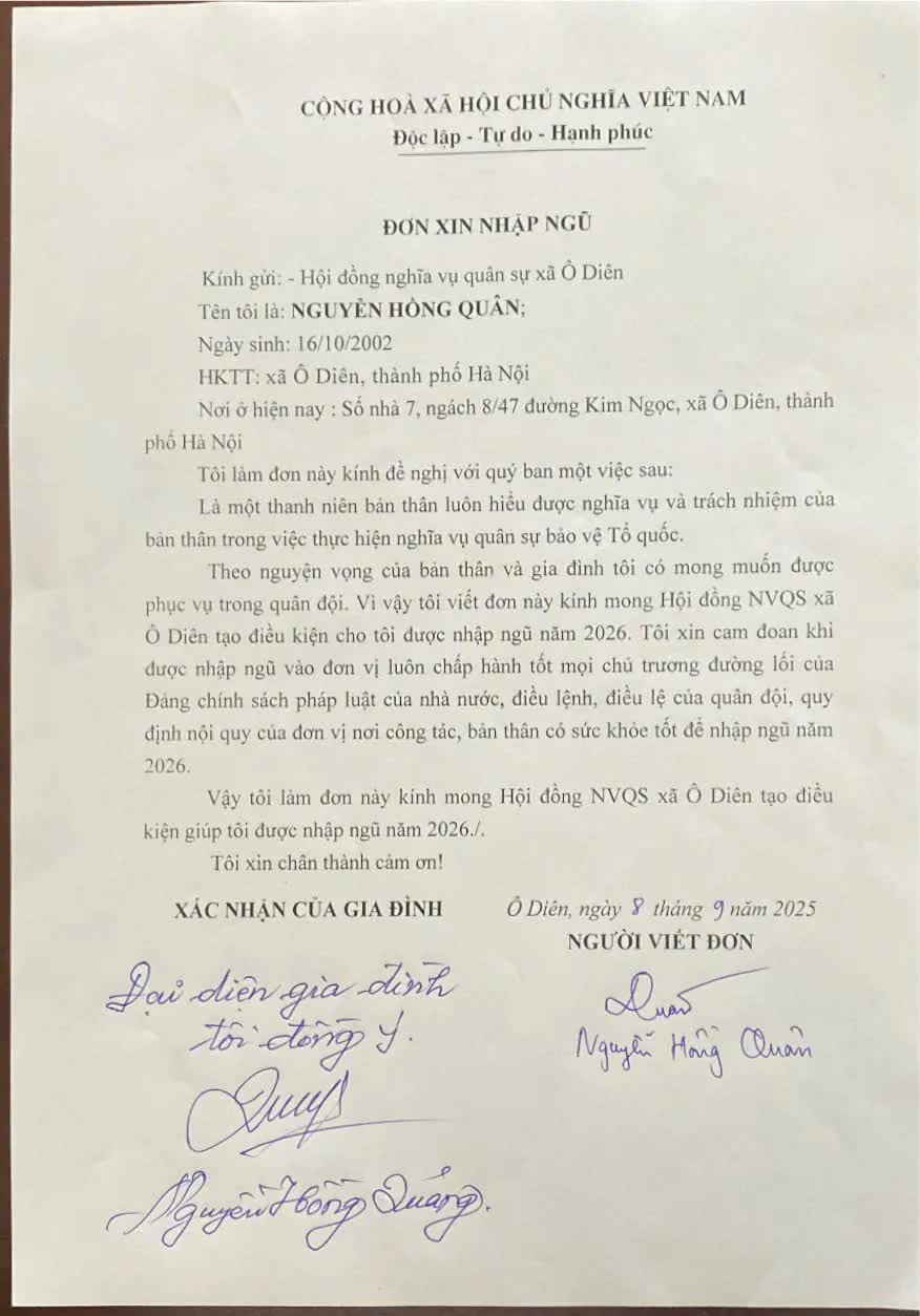 Xã Ô Diên: công dân đầu tiên viết đơn xin nhập ngũ năm 2026- Ảnh 2.