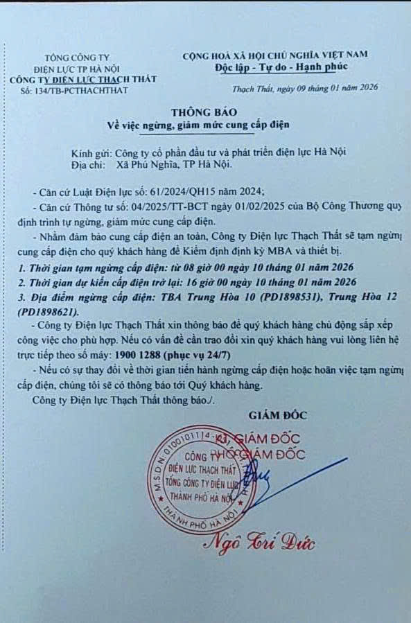 Thông báo về việc ngừng, giảm mức cung cấp điện- Ảnh 1.