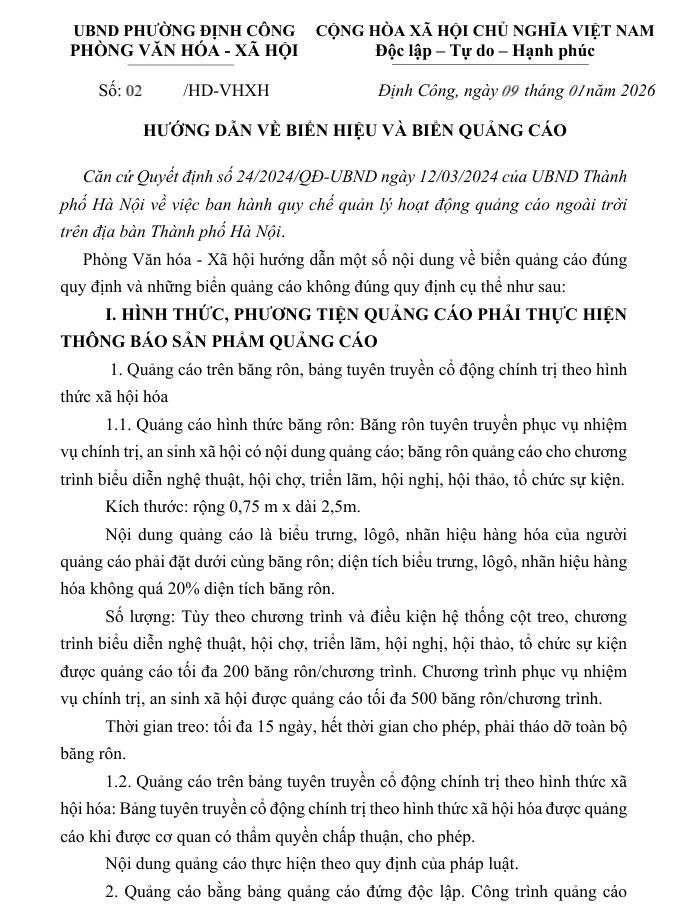 HƯỚNG DẪN VỀ BIỂN HIỆU VÀ BIỂN QUẢNG CÁO- Ảnh 1.