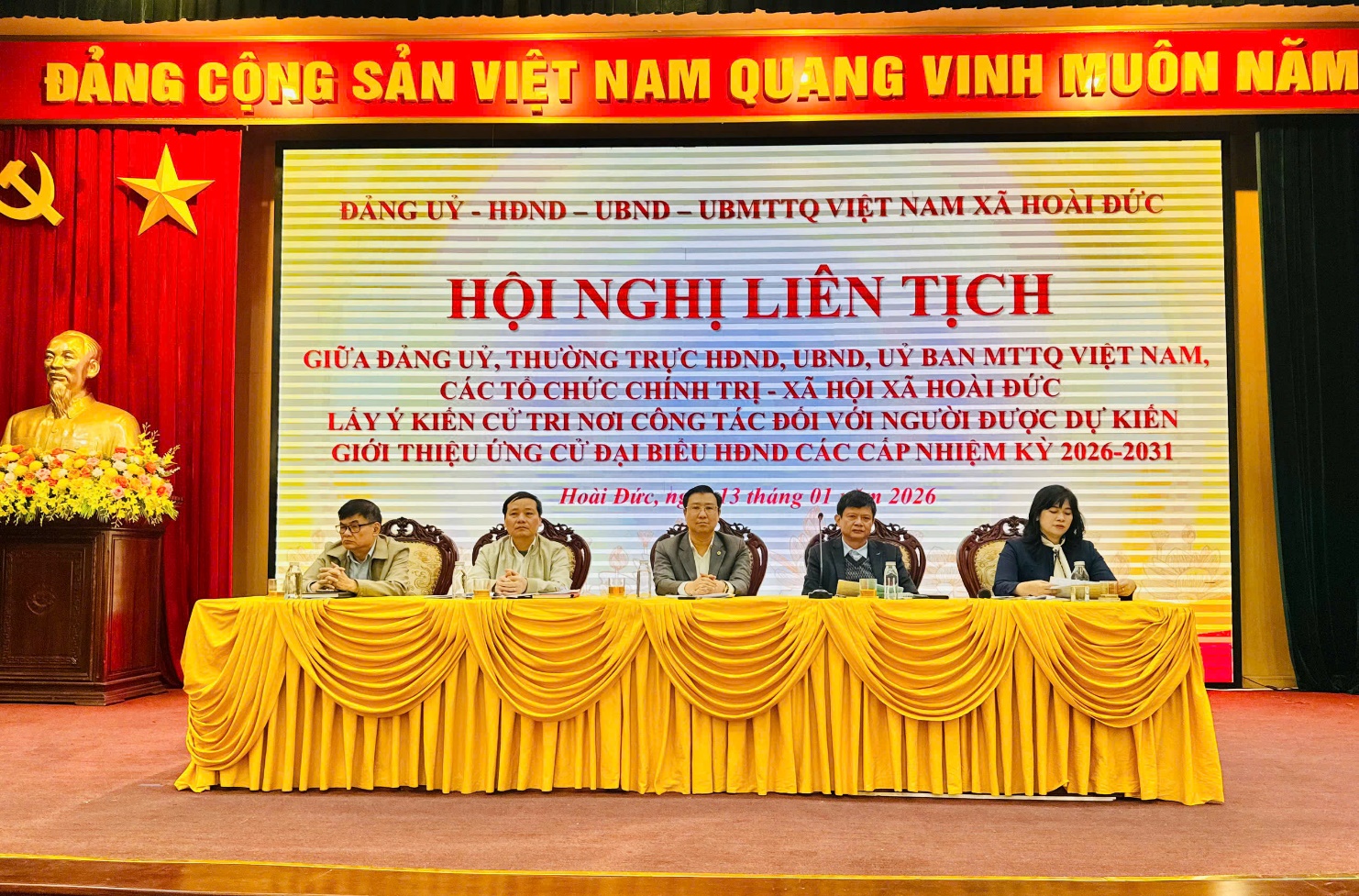 Đảng uỷ - HĐND - UBND - Uỷ ban MTTQ Việt Nam xã tổ chức hội nghị liên tịch lấy ý kiến cử tri nơi công tác đối với người được dự kiến giới thiệu ứng cử đại biểu HĐND Thành phố và đại biểu HĐND xã, nhiệm kỳ 2026-2031- Ảnh 1.
