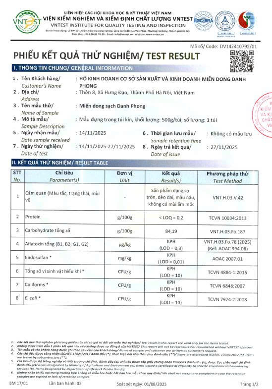 BẢN TỰ CÔNG BÓ SẢN PHẨM
SỐ 01/HKD CƠ SỞ SX VÀ KD MIÉN DONG DANH PHONG/2026- Ảnh 4.