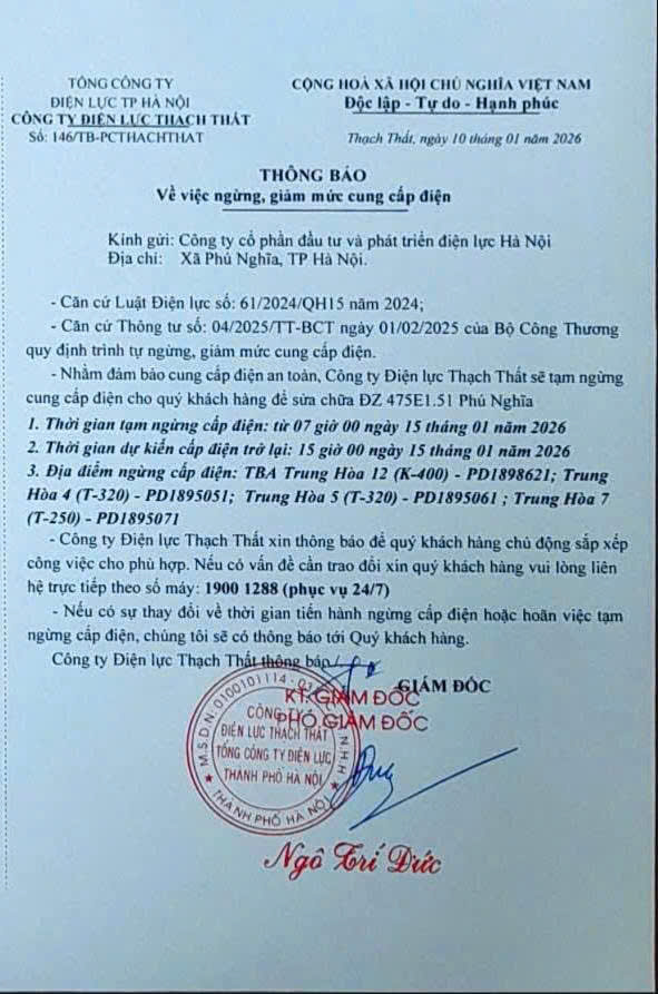 Thông báo về việc ngừng, giảm mức cung cấp điện- Ảnh 1.