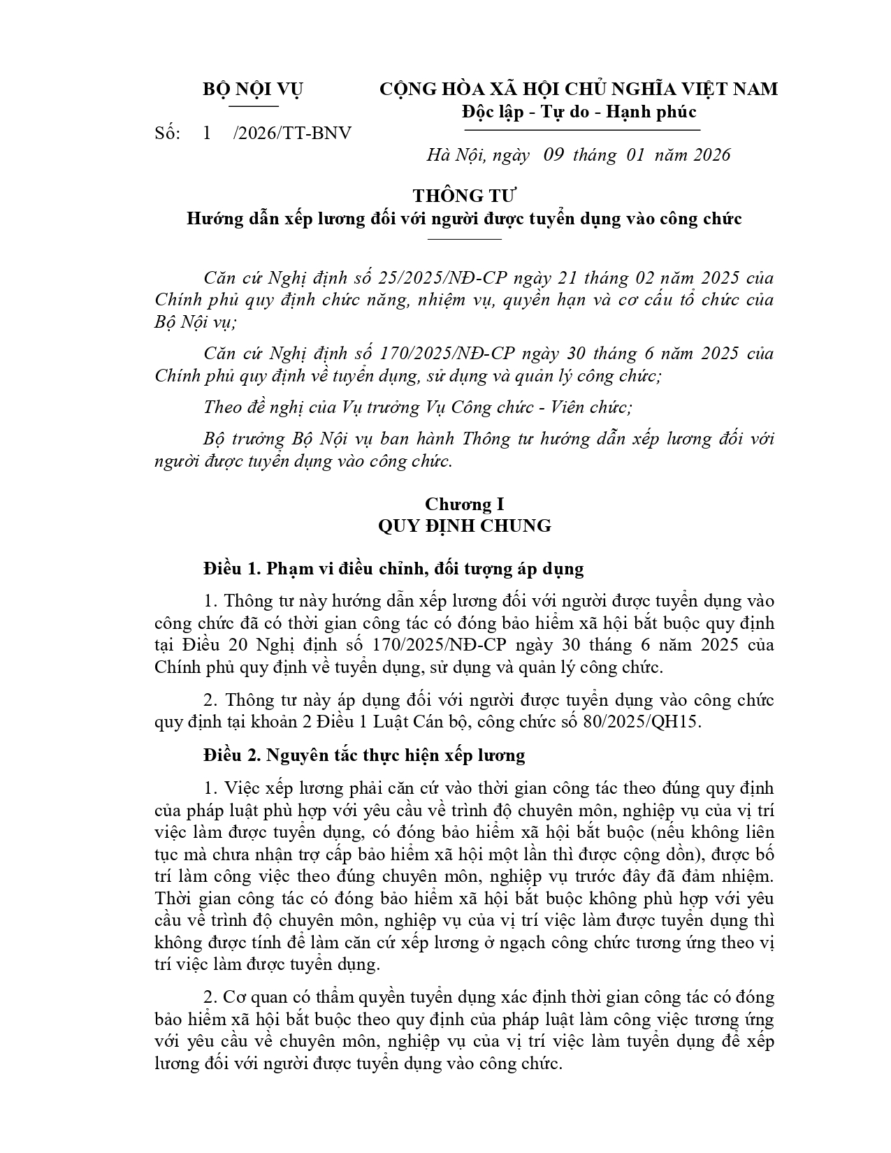 THÔNG TƯ 01/2026/TT-BNV hướng dẫn xếp lương đối với người được tuyển dụng vào công chức- Ảnh 1.