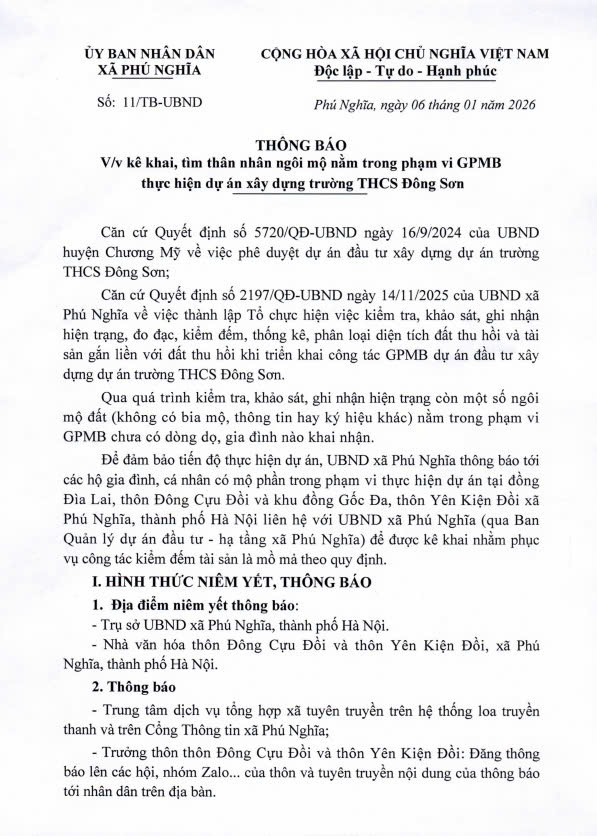 THÔNG BÁO về việc kê khai, tìm thân nhân ngôi mộ nằm trong phạm vi giải phóng mặt bằng thực hiện dự án xây dựng trường THCS Đông Sơn- Ảnh 1.