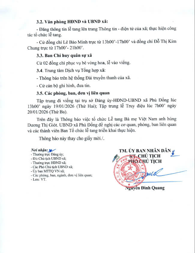 Thông báo về việc tổ chức Lễ tang Bà mẹ Việt Nam anh hùng Dương Thị Giót, địa chỉ thôn Yên Viên, xã Phù Đổng, thành phố Hà Nội- Ảnh 2.