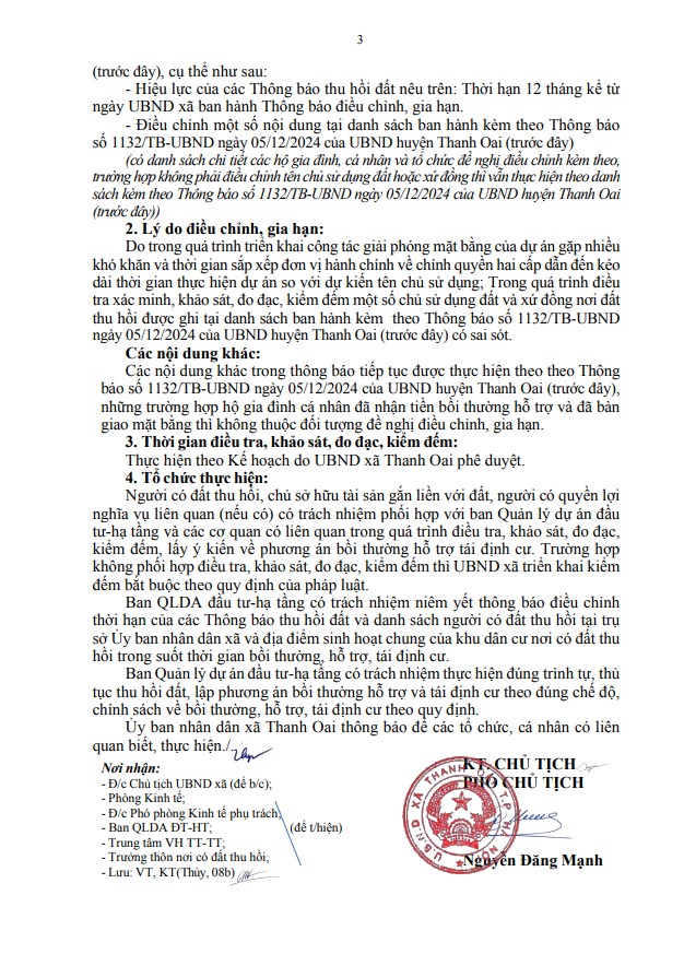 Thông báo về việc điều chỉnh thời hạn của thông báo thu hồi đất số 1132/TB-UBND ngày 05/12/2024 của UBND huyện Thanh Oai (trước đây)- Ảnh 2.