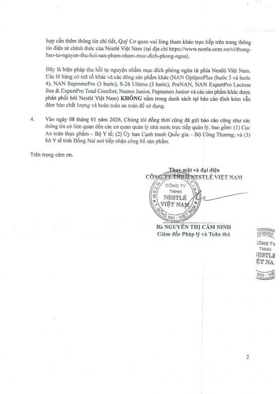 Cảnh báo sản phầm sữa bột trẻ sơ sinh Beba, Alfamino tại Đức và thông tin thu hồi tự nguyện của Nestlé Việt Nam- Ảnh 4.