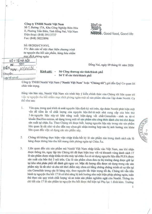 Cảnh báo sản phầm sữa bột trẻ sơ sinh Beba, Alfamino tại Đức và thông tin thu hồi tự nguyện của Nestlé Việt Nam- Ảnh 3.
