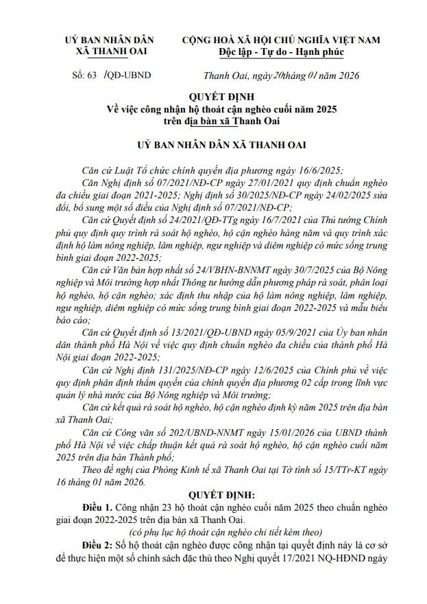 Xã Thanh Oai công nhận 23 hộ thoát cận nghèo cuối năm 2025 theo chuẩn nghèo giai đoạn 2022-2025- Ảnh 1.