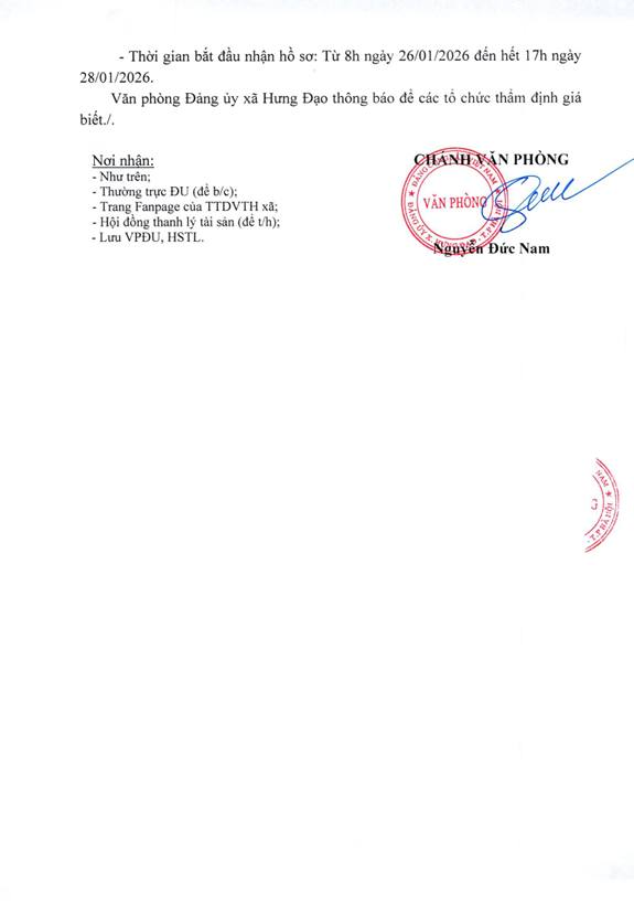 THÔNG BÁO
Về việc lựa chọn đơn vị thẩm định giá tài sản thực hiện thanh lý
- Ảnh 2.