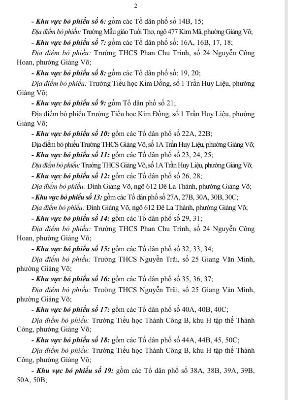 Phường Giảng Võ: thông báo 25 khu vực bỏ phiếu Bầu cử Đại biểu Quốc hội và HĐND các cấp nhiệm kỳ 2026-2031- Ảnh 3.