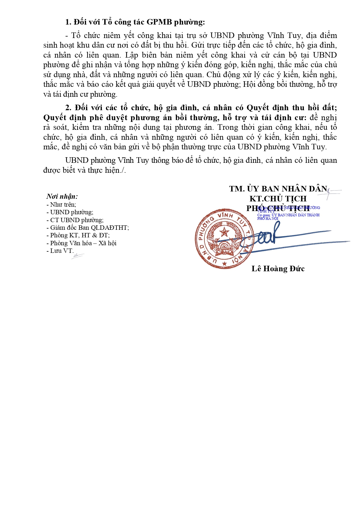 Thông báo Về việc niêm yết công khai Quyết định phê duyệt phương án bồi thường, hỗ trợ, tái định cư để thực hiện dự án xây dựng đường Tam Trinh - Ảnh 2.