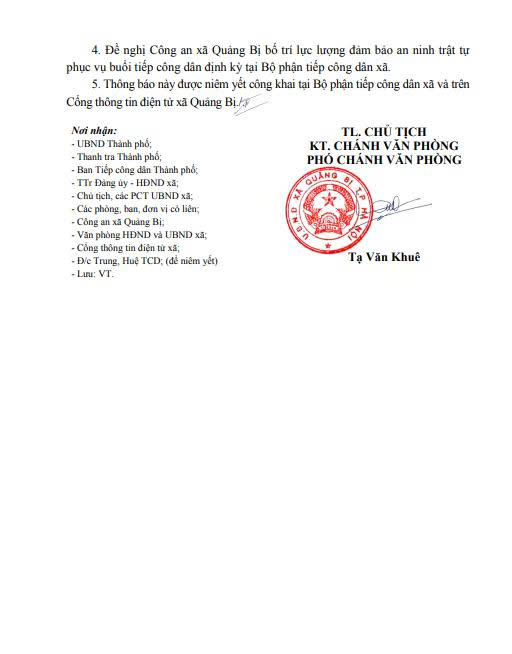 Lịch tiếp công dân tháng 02 năm 2026 của Lãnh đạo UBND xã Quảng Bị- Ảnh 2.