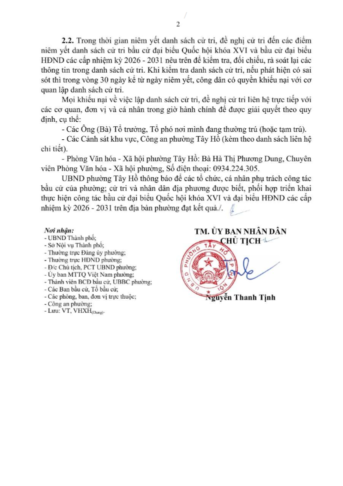 Phường Tây Hồ niêm yết danh sách cử tri bầu cử đại biểu Quốc hội khoá XVI và đại biểu HĐND các cấp, nhiệm kỳ 2026 – 2031- Ảnh 2.