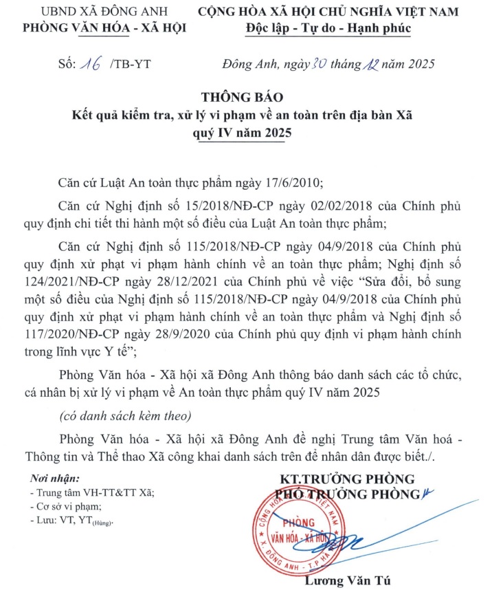 Kết quả kiểm tra, xử lý vi phạm về an toàn trên địa bàn xã Đông Anh quý IV năm 2025
- Ảnh 1.