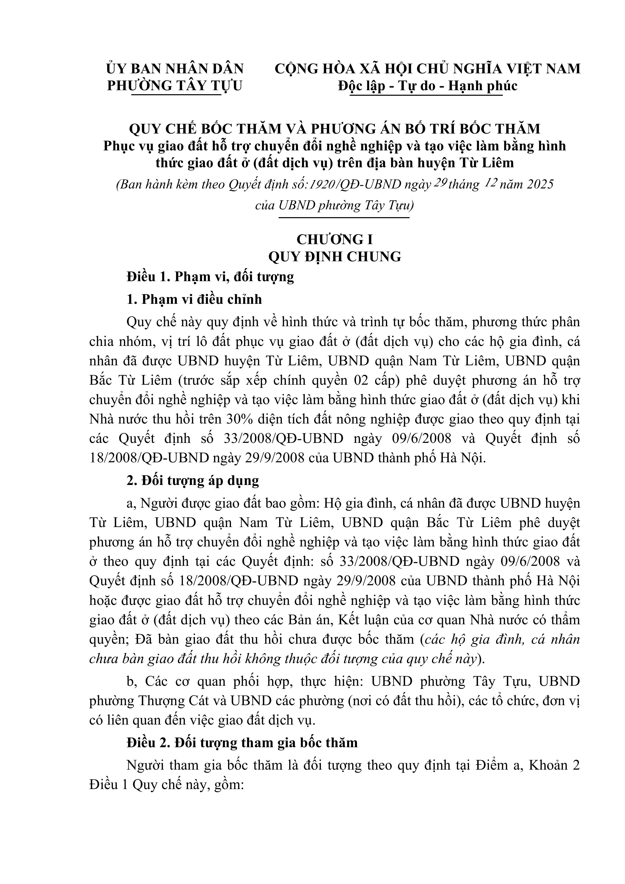 UBND phường Đại Mỗ công khai Quyết định Ban hành Quy chế bốc thăm và phương án bố trí bốc thăm phục vụ giao đất hỗ trợ chuyển đổi nghề nghiệp và tạo việc làm bằng hình thức giao đất ở (đất dịch vụ) trên địa bàn huyện Từ Liêm- Ảnh 2.