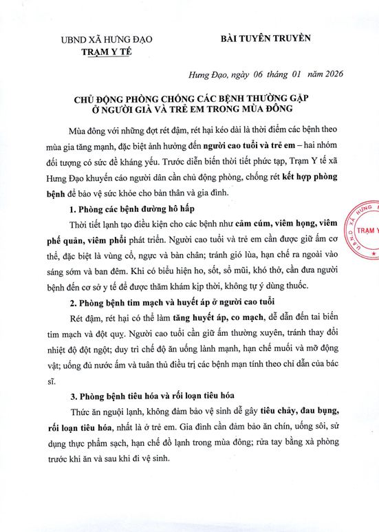 CHỦ ĐỘNG PHÒNG CHỐNG CÁC BỆNH THƯỜNG GẶP Ở NGƯỜI GIÀ VÀ TRẺ EM TRONG MÙA ĐÔNG- Ảnh 1.