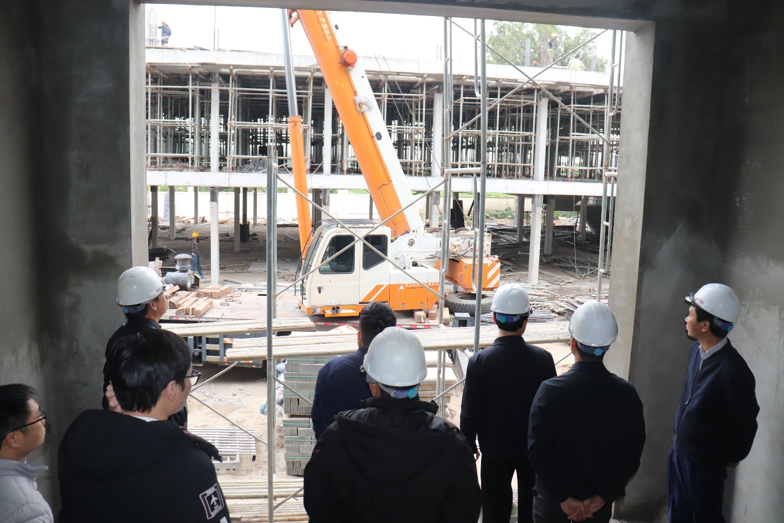 A group of people looking at a crane  AI-generated content may be incorrect.