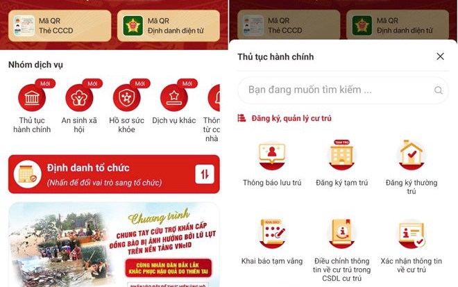 Người dân có thể thực hiện thủ tục hành chính trực tuyến qua ứng dụng VNeID
