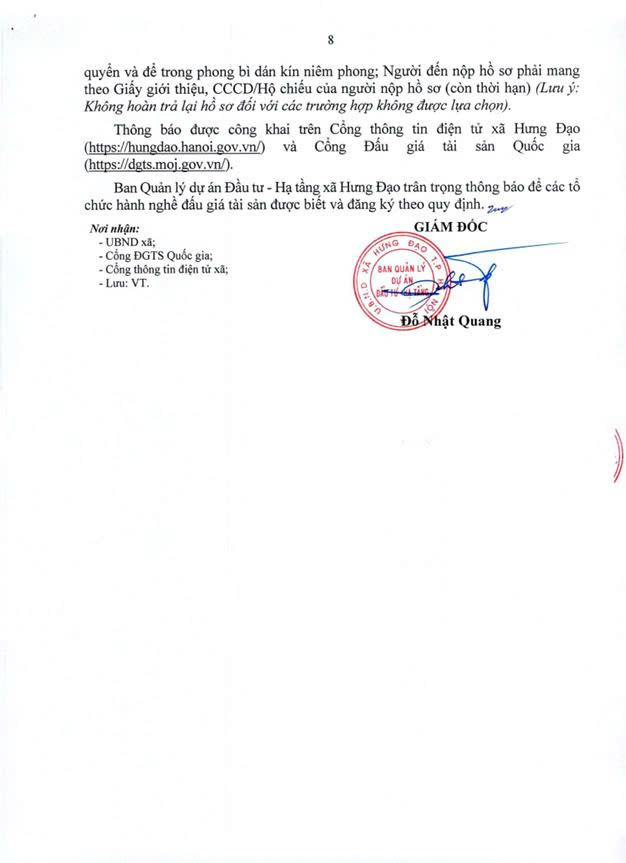 THÔNG BÁO
Về việc lựa chọn tổ chức hành nghề đấu giá tài sản để thực hiện đấu giá quyền sử dụng đất ở đối với 16 lô đất thuộc dự án: Xây dựng HTKT khu đất đấu giá QSD đất ở ĐG31 thôn Yên Quán- Ảnh 8.