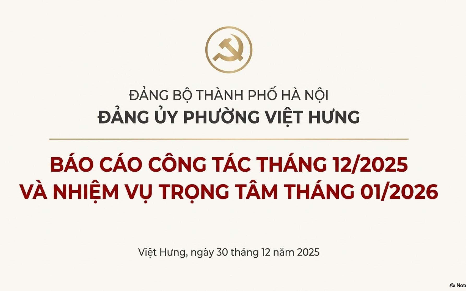 Báo cáo công tác tháng 12/2025 và nhiệm vụ trọng tâm tháng 01/2026