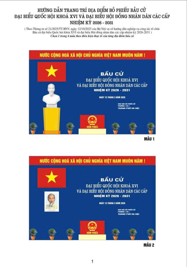 HƯỚNG DẪN TRANG TRÍ ĐỊA ĐIỂM BỎ PHIẾU BẦU CỬ ĐẠI BIỂU QUỐC HỘI KHÓA XVI VÀ ĐẠI BIỂU HĐND CÁC CẤP NHIỆM KỲ 2026- 2031- Ảnh 2.