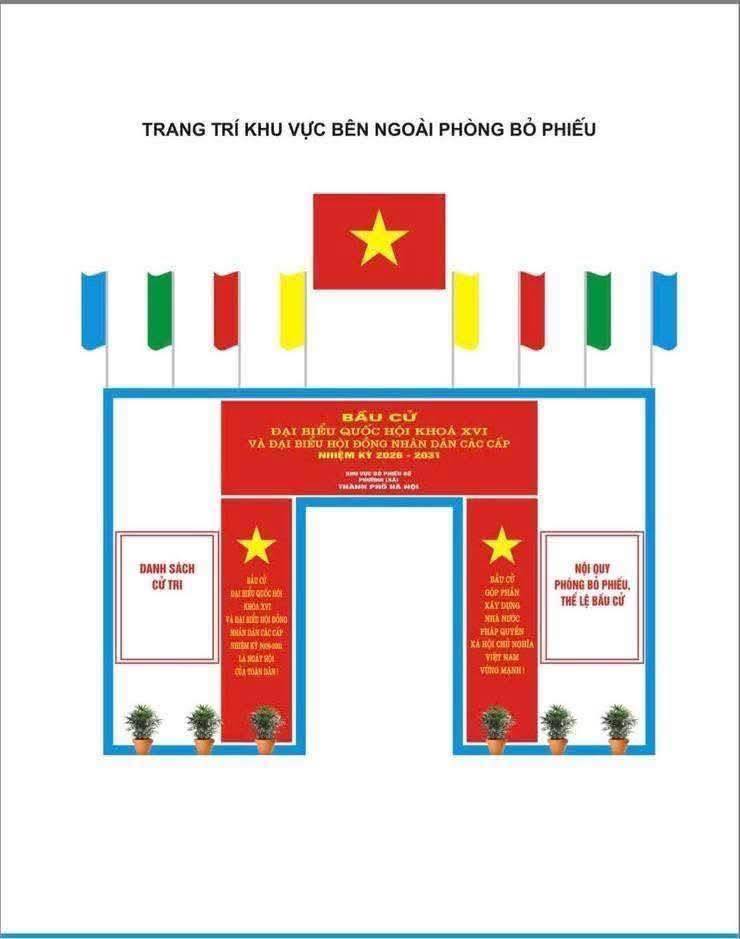 HƯỚNG DẪN TRANG TRÍ ĐỊA ĐIỂM BỎ PHIẾU BẦU CỬ ĐẠI BIỂU QUỐC HỘI KHÓA XVI VÀ ĐẠI BIỂU HĐND CÁC CẤP NHIỆM KỲ 2026 - 2031- Ảnh 4.