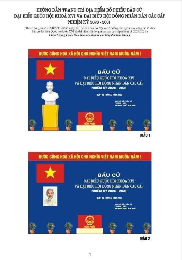 HƯỚNG DẪN TRANG TRÍ ĐỊA ĐIỂM BỎ PHIẾU BẦU CỬ ĐẠI BIỂU QUỐC HỘI KHÓA XVI VÀ ĐẠI BIỂU HĐND CÁC CẤP NHIỆM KỲ 2026 - 2031- Ảnh 2.
