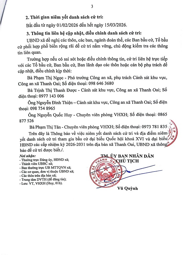 Thanh Oai niêm yết danh sách cử tri tại các khu vực bỏ phiếu phục vụ bầu cử đại biểu Quốc hội khóa XVI và đại biểu Hội đồng nhân dân các cấp, nhiệm kỳ 2026–2031- Ảnh 3.