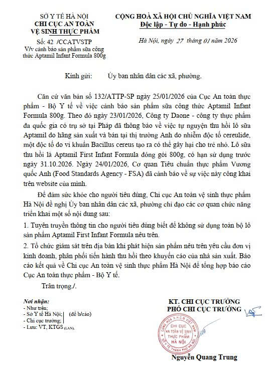 Thu hồi sản phẩm sữa công thức Aptamil Infant Formula 800g do nghi nhiễm độc tố- Ảnh 1.